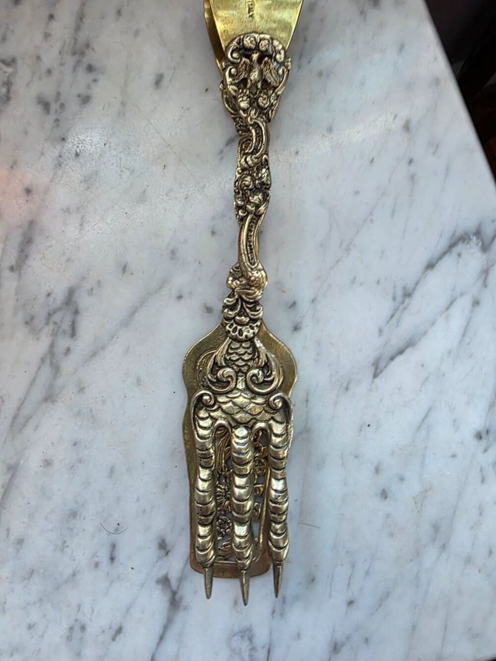 Vintage Italian Brass Bird Claw Tongs Ornate Figural Talon Serving 8.5